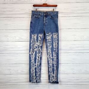 Londonjean rip stacked distressed front blue denim jeans Women's Size 6